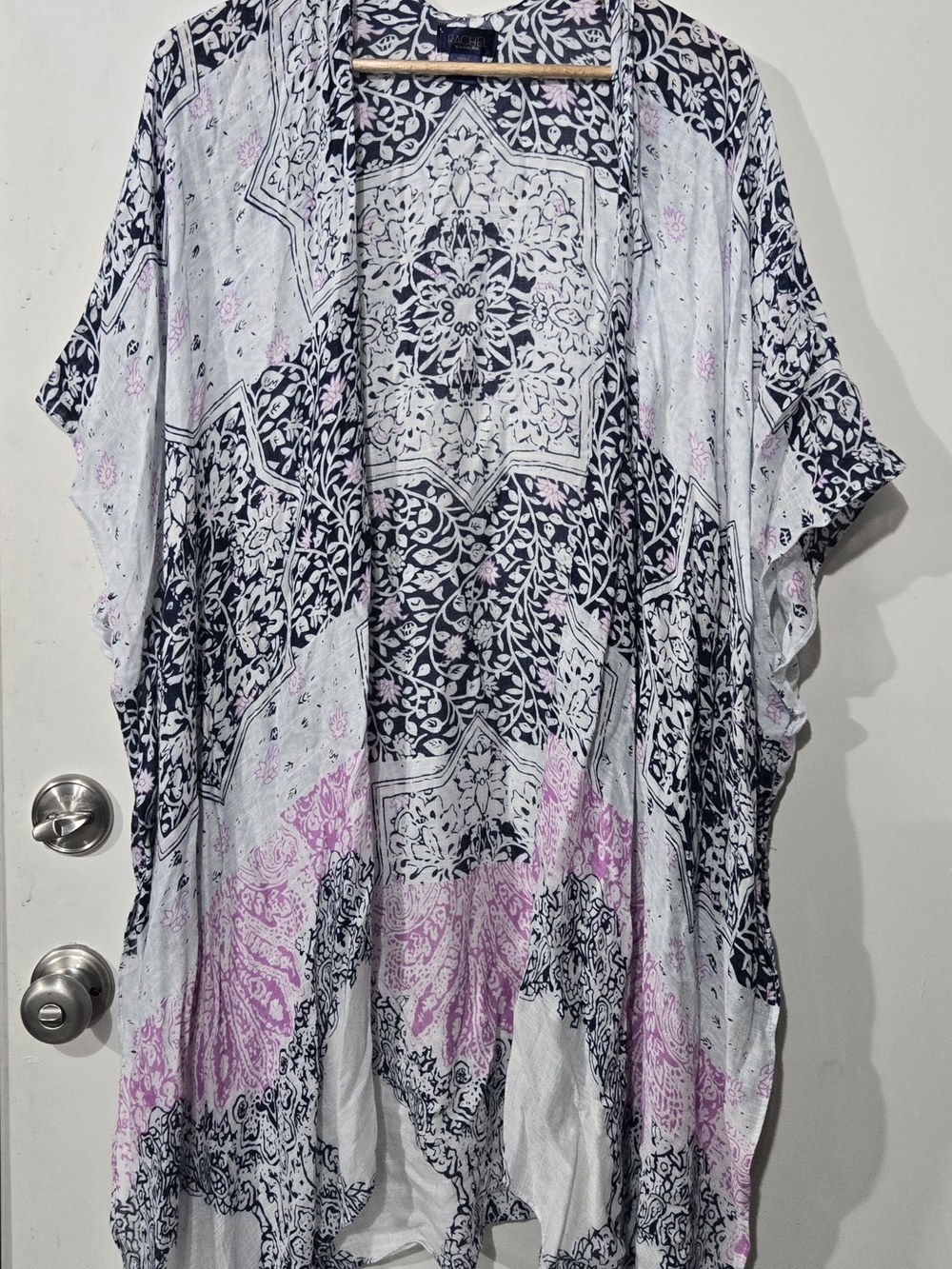 Rachel Navy and Light Pink Printed Kimono Tunic